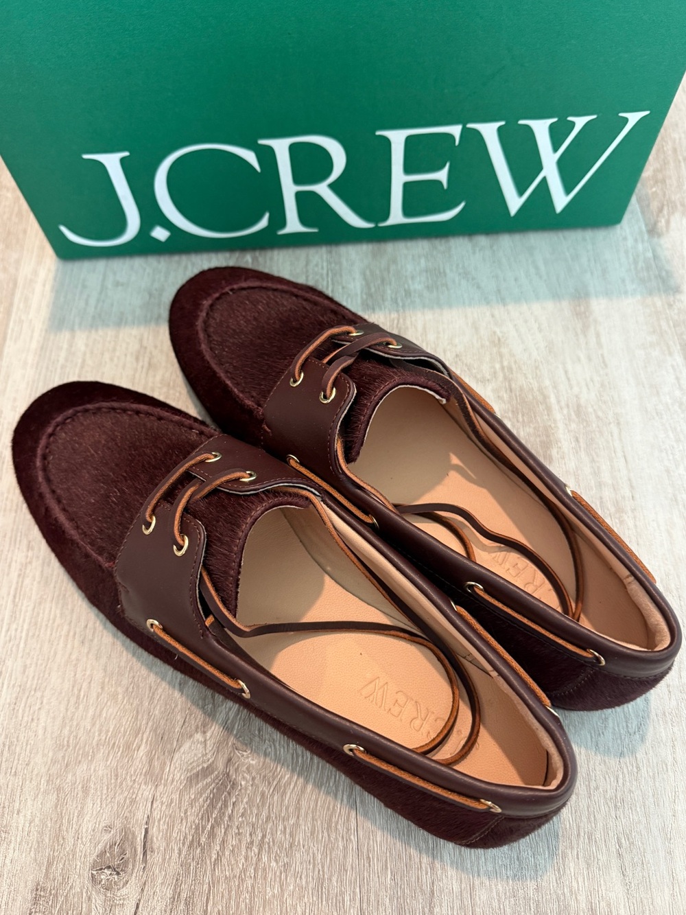J. Crew HairCalf Classic Boat Shoe Brown Women’s Sz 9 NEW in box - Picture 4 of 7